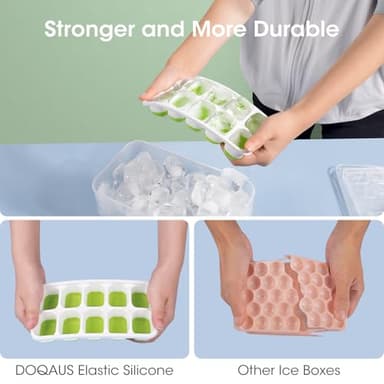 DOQAUS Ice Cube Tray with Lid and Bin, 4 Pack Silicone Plastic Ice Cubes Trays for Freezer with Box/Container, Stackable with Storage Iced Bucket Kits, Scoop, for RV, Soup, Food, Cocktail, Coffee - Image 6