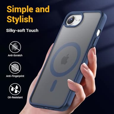 Temdan for iPhone 16e Case[Compatible with MagSafe] [Military-Grade Drop Protection] [Anti-Fingerprint] [Anti-Scratch] Slim Silky-Soft Touch Translucent Matte Sleeve Case 6.1 inch, Blue - Image 5