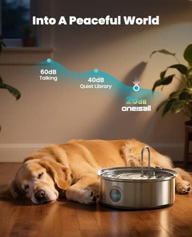 oneisall Dog Water Fountain, 7L/230oz/1.8G Quiet Dog Fountain Water Bowl, Stainless Steel Dog Water Fountain with Visual Water Level&Triple Filtration for Large Medium Small Breed Dogs Pets - Image 4