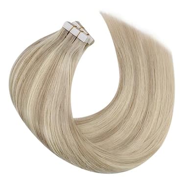 Moresoo Tape in Highlighted Hair Extensions Real Human Hair Ash Blonde Mix with Bleach Blonde Tape in Extensions Human Hair 20 Inch #P18/613 20pcs 50g - Image 8