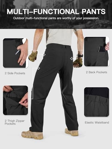 FREE SOLDIER Men's Outdoor Cargo Hiking Pants with Belt Lightweight Waterproof Quick Dry Tactical Pants Nylon Spandex (Black 38W/30L) - Image 4