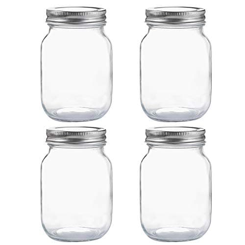 YINGERHUAN Glass Regular Mouth Mason Jars, 16 oz Clear Glass Jars with Silver Metal Lids for Sealing, Canning Jars for Food Storage, Overnight Oats, Dry Food, Snacks, Candies, DIY Projects (4PACK) - Image 1