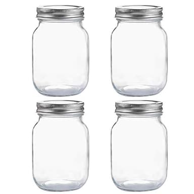 YINGERHUAN Glass Regular Mouth Mason Jars, 16 oz Clear Glass Jars with Silver Metal Lids for Sealing, Canning Jars for Food Storage, Overnight Oats, Dry Food, Snacks, Candies, DIY Projects (4PACK) - Image 1