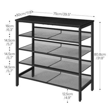 HOOBRO Shoe Rack for Entryway, 5-Tier Organizer with Adjustable Mesh Shelves, 16-20 Pairs, Spacious Floor Mount, Metal, Industrial, Closet Shoe Shelf, Black BB12XJ01 - Image 3