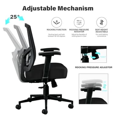 Big and Tall Office Chair 600lbs, Ergonomic High Back Computer Desk Chair for Heavy People with 2D Adjustable Waist Support and Heavy Duty Metal Base Mesh Chair - Image 7