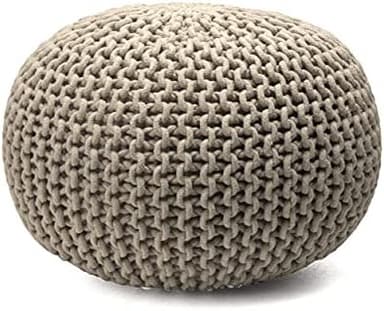 nuLOOM Bruges Knit Cotton Solid Round Filled Ottoman Pouf - Image 5