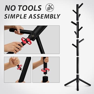 Unisakey Durable Wooden Coat Rack, Freestanding Coat Rack with Stable Triangular Base, 8 Hooks & 3 Adjustable Heights, Simple Assembly for Bedroom, Hallway, Office(New Black) - Image 6