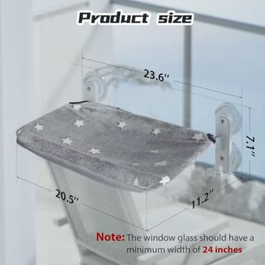Cordless Cat Window Perch for Large Cats, Glow in The Dark Cat Window Hammock with Hook Design, Easy to Assemble, Foldable Window Seat for Cats Inside, Gray L - Image 3