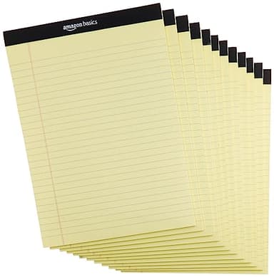 Amazon Basics 50 sheet Wide Ruled Lined Writing Note Pad, 8.5" x 11.75", 12-Pack, 600 Perforated Sheets, Canary - Image 1