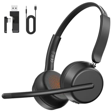 SEJJ Wireless Headset with Mic for Work, Bluetooth 5.4 Headphones with AI Noise-Canceling Mic for Clear Calls, Wireless Headsets with Mic Mute & USB A/C Dongle for PC, Computer, Laptop, Black - Image 1