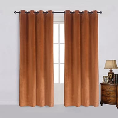 Cherry Home Super Soft Rustic Velvet Pumpkin Orange Blackout Drapes Room Darkening Curtains Panel Grommet Drapery 52 by 120-Inch Caramel Cafe(2 Panels) with Matching Tiebacks - Image 1