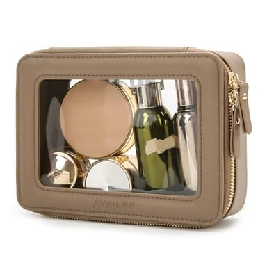 Aveniee Clear Makeup Bag Organizer, Travel Toiletry Bag Cosmetic Case for Women, Portable Make Up Skincare Pouch Car Organizer Bag with Zippers for Essentials,Taupe - Image 6