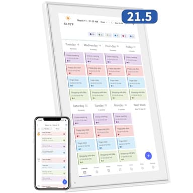 21.5 Inch Digital Calendar, Electronic Chore Chart, Smart Weekly and Monthly Planner 1920 * 1080P IPS Touchscreen Wall and Desk Calendar for Family Schedules, White - Image 1
