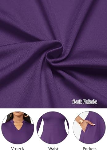 Nmoder Casual Dresses for Women Semi Formal Fit and Flare 3/4 Sleeve A-line Church Work Dress with Pockets Purple 3XL - Image 6
