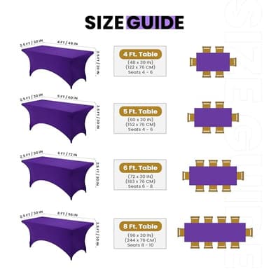 Utopia Kitchen 6FT Spandex Tablecloth [2 Pack, Purple] 200 GSM Stretch, Fitted, Washable and Wrinkle Resistant Table Cloth Rectangle Cover for Trade Shows, Wedding, Parties [72Lx30Wx30H Inch] - Image 3