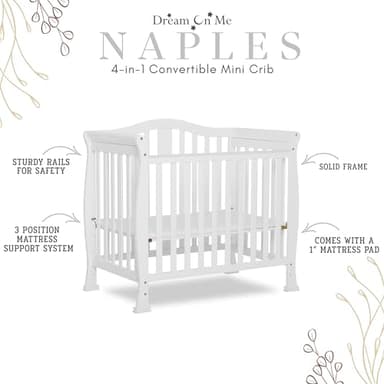 Dream On Me Addison 4-In-1 Convertible Mini Crib In White, Greenguard Gold Certified, Non-Toxic Finishes, Built Of New Zealand Pinewood, Comes With 1” Mattress Pad - Image 4