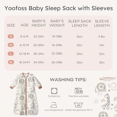 Yoofoss Baby Sleep Sack 6-12 Months 1.0 Tog Long Sleeve Sleep Sack Cotton Wearable Blanket for Infants 2-Way Zipper Quilted Sleeping Sacks(Medium) - Image 6