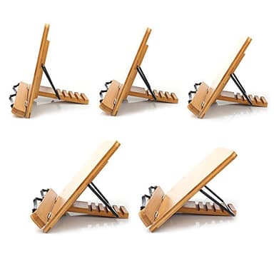 wishacc Bamboo Book Stand Cookbook Holder with 5 Adjustable Height 13.2 x 9.2 - Image 3