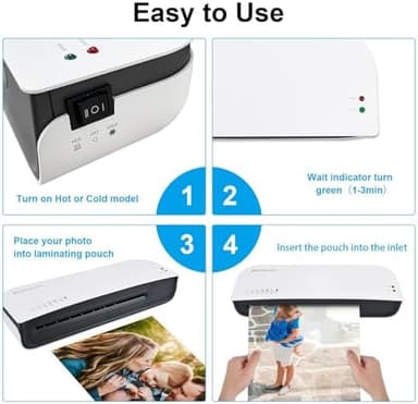 Laminator, A4 Laminater Machine, 9 Inch Thermal Laminater Machine, 4 in 1 Personal Desktop Cold Laminator with Paper Cutter and Corner Rounder 15 Laminating Pouches for Office School Business Use - Image 7