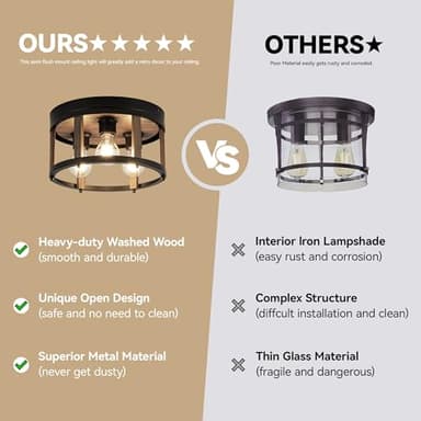 MAYNA 3-Light Retro Farmhouse Flush Mount Round Vintage Metal and Wood Ceiling Light Fixtures, Rustic Ceiling Lamp for Kitchen, Hallway, Entryway, Bedroom, Dining Room - Image 8