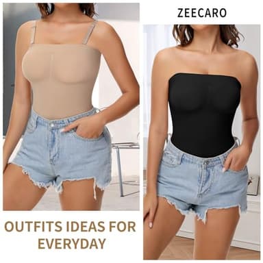 Zeecaro Strapless Bodysuit for Tummy Control Women's Shapewear Bodysuits Seamless Body Shaper Tank Top faja Black XL - Image 5