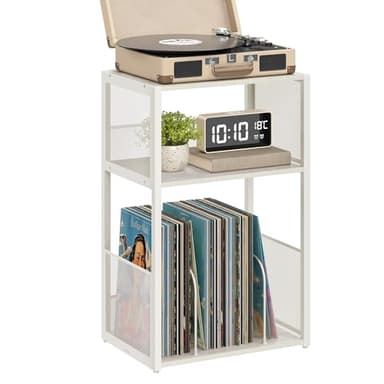 VASAGLE Record Player Stand, 3-Tier Side Table, Vinyl Record Storage up to 100 Albums, End Table for Living Room, Bedroom, Rustic White ULET275W01 - Image 1