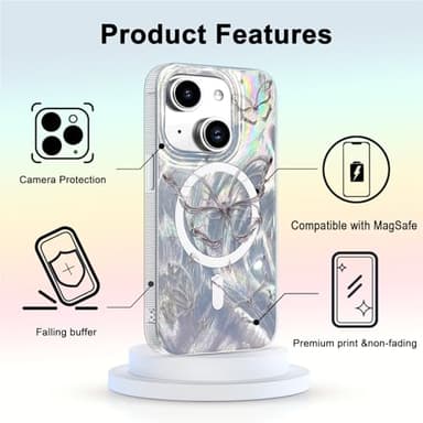 I-MGAE-IN-AR Compact Case for iPhone 14 Plus Shiny Silver Butterfly Design,[Compatible with MagSafe] Cute Soft Slim TPU Shockproof Protective Phone Cases Cover for Women Aesthetic - Image 4