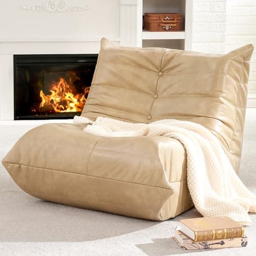 Hobestluk Giant Bean Bag Chair Lazy Floor Sofa, Memory Foam Fireside Sofa for Adults, Big Beanbag Faux Leather Armless Chair for Living Room Bedroom Dorm Office (Khaki, Single) - Image 1