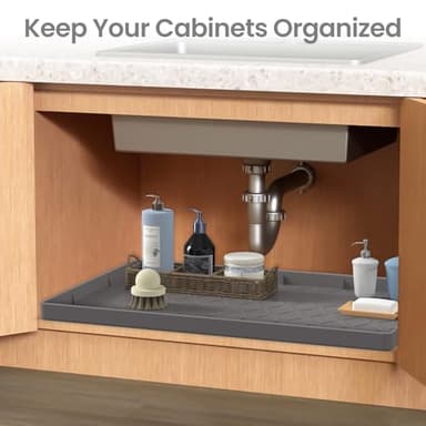 MateeyLife 22'' x 19'' Silicone Under Sink Mat for Kitchen Waterproof, Rubber Under Kitchen Sink Mat for Bottom, Bathroom Cabinet Liners for Shelves Waterproof, Silicone Matt with Lip, Boot Tray - Image 2