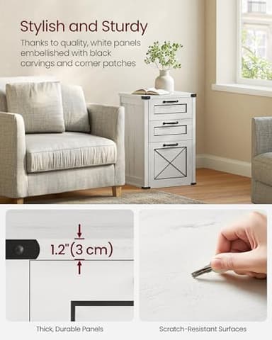 VASAGLE File Cabinet, Filing Cabinet with 3 Drawers, Printer Stand, Fit A4, Letter Size, Hanging File Folders, Modern Farmhouse Style, for Home Office, Rustic White UOFC054T73 - Image 6