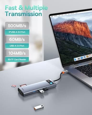 Baseus Laptop Docking Station Dual Monitor 4K@120Hz, 9 in 1 USB C Hub with 2 HDMI, 1000Mbps LAN, Max 85W PD, 3 USB, SD Card Reader, USB C Dock Compatible with iPhone 15/Mac/Dell/HP/Surface/Steam Deck - Image 6