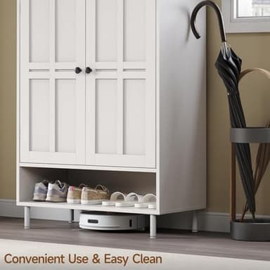 Shoe Storage Cabinet with Cross Molding Doors, 6-Tier Farmhouse Shoe Cabinet with 3 Adjustable Shelves and Metal Legs, 45'' Tall Shoes Rack Organizer Cabinet for Entryway, Front Door, White - Image 6