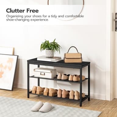 HOOBRO Shoe Bench, 3-Tier Shoe Rack, Industrial Shoe Organizer Storage Bench, 29.5 inches Entry Bench with Mesh Shelves, for Entryway, Living Room, Hallway, Easy Assembly, Black BB75HX01 - Image 9