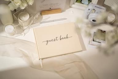 Cream Guest Book (Design 2) - 9.5 x 7 Real Linen Hardcover Guestbook for Wedding Ceremony Reception Signin, to Add Polaroid & Write Messages, Bridal Baby Shower Engagement Birthday Party, Small Size - Image 5