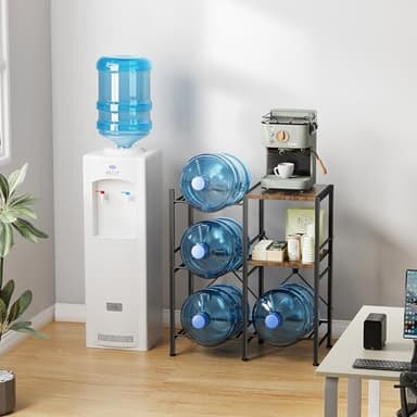 Housolution 2-Tier 5 Gallon Water Jug Holder with 2 Layers Wood Storage Shelves and 4 Slots, 5 Gallon Water Bottle Holder, Water Jug Stand, Water Jug Rack for Kitchen Office Living Room, Brown - Image 7