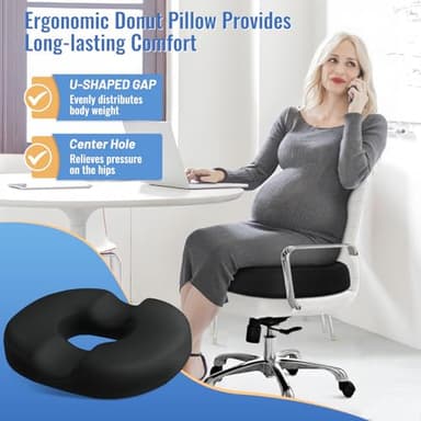 Donut Pillow Seat Cushion Chair Pad for Tailbone Pain Relief and Hemorrhoids, Memory Foam Seat Chair Cushion for Postpartum Pregnancy, Seat Cushions for Men and Women for Home & Office, (Black) - Image 3