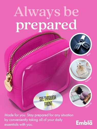 Embla Clear Cosmetic Bag Makeup Case, Clear Zipper Make Up Pouch and Toiletry Travel Tote, Cute Skincare Pouches for Women Girls, Preppy Purse Cosmetic Organizer, Mini Makeup Bags, Fuchsia - Image 4