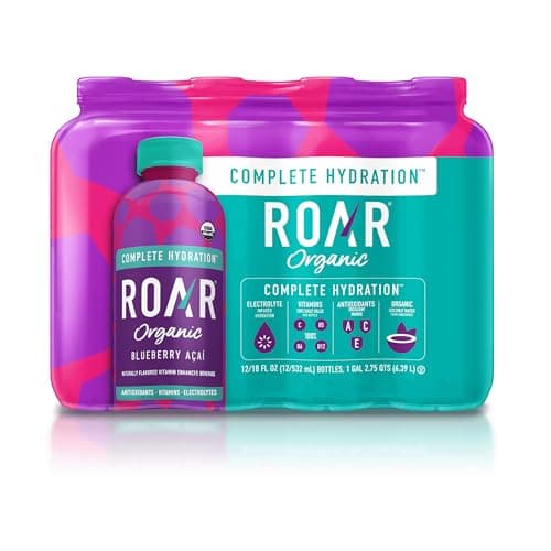 Roar Organic Electrolyte Infusions - USDA Organic - Blueberry Acai - with Antioxidants, B Vitamins, Low-Calorie, Low-Sugar, Low-Carb, Coconut Water Infused Beverage 18 Fl Oz (Pack of 12) - Image 1