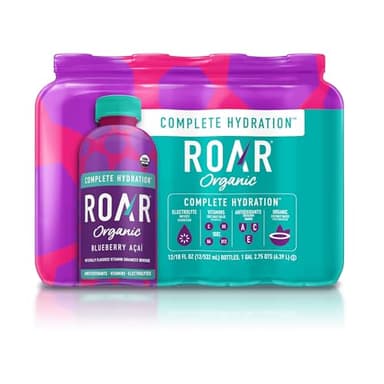 Roar Organic Electrolyte Infusions - USDA Organic - Blueberry Acai - with Antioxidants, B Vitamins, Low-Calorie, Low-Sugar, Low-Carb, Coconut Water Infused Beverage 18 Fl Oz (Pack of 12) - Image 1