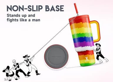 Meoky 40 oz Tumbler with Handle and Straw, Tumbler with Lid and Straw, Insulated Stainless Steel Travel Mug, 100% Leak-proof, Keeps Cold for 34 Hours (Rainbow Flag) - Image 5