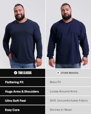 True Classic Long Sleeve Shirts for Men — Mens Long Sleeve Tee-Shirts, Henley Shirts for Men and Waffle-Knit Thermal T-Shirts - Classic Crew Neck - Regular, Pack of 1, Black, XL - Image 5