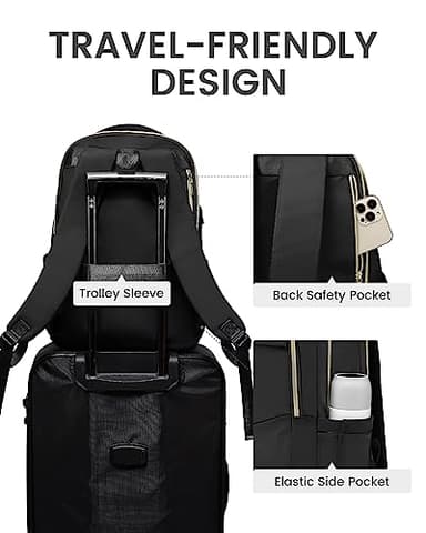 LOVEVOOK Laptop Backpack for Women, Black Business Travel Backpacks with USB Port, Water Resistant Work Teacher Computer Bag, Stylish Daypack, Fits 15.6" Laptop - Image 7