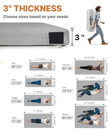 Floor GAIALOOP Memory Foam Futon Mattress Car Camping Bed Glamping Roll Up Mattress, Japanese Floor Sleeping Mat Camp Cot Mattress Pad Travel Guest Side Sleepers Space Gray [Full: 75 * 54 * 3"] - Image 7