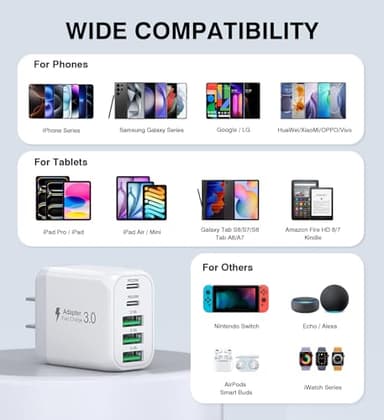 USB C Wall Charger Block, 2Pack 50W 5-Port C Charger Fast Charging Block PD Power Adapter +QC 3.0 Multiport Type C Box Brick Cube USB A Wall Plug for iPhone 16/15/14 Pro Max Plus, iPad,Samsung Galaxy - Image 5