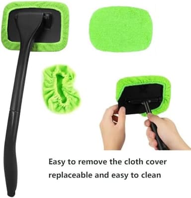 desin Car Windshield Cleaning Tool, Windshield Cleaner with 5 Washable and Reusable Microfiber Pads and Extendable Handle, for Auto Glass Wiper (Green - Image 5