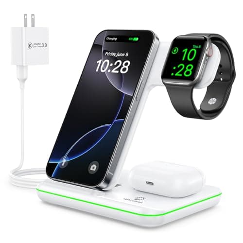 WAITIEE Wireless Charger for iPhone 16 15 14 13 12 11 X 8, 3 in 1 Charging Station for Apple Watch 10/9/8/7/6/5/4/3/2/SE/Ultra/Ultra 2 & for AirPods 4/3/2/Pro/Pro 2(White) - Image 1