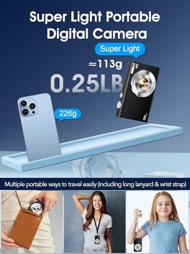 Digital Camera,Autofocus 4K Vlogging Camera for Photography with 32GB Card,48MP Portable Compact Point and Shoot Digital Camera for Teens Adult Beginner with 16X Zoom,Anti-Shake,2 Batteries(Black) - Image 6