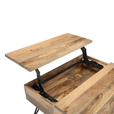 SIMPLIHOME Hunter Lift Top Coffee Table - 32 inch Wide Solid Mango Wood and Metal Industrial Square Cocktail Table in Natural, Living Room Table with Dual Lift Tops, Hidden Storage and Hairpin Legs - Image 9