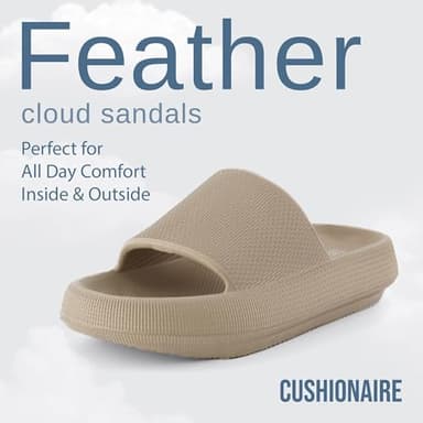 CUSHIONAIRE Feather EVA Slides for Women – Comfortable Slip On Womens Slippers, Indoor Outdoor Shower Shoes, Beach Essential Cloud Slides, PUTTY 7 - Image 2