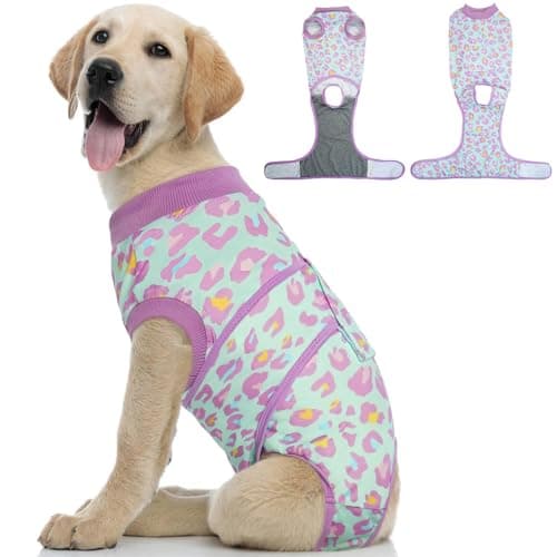Kuoser Dog Recovery Suit for Dogs After Surgery,Professional Surgical Onesie for Female Male Dogs Spay Neuter,Soft Dog Surgery Suit Bodysuit for Abdominal Wounds Skin Disease,Light Purple Leopard M - Image 1